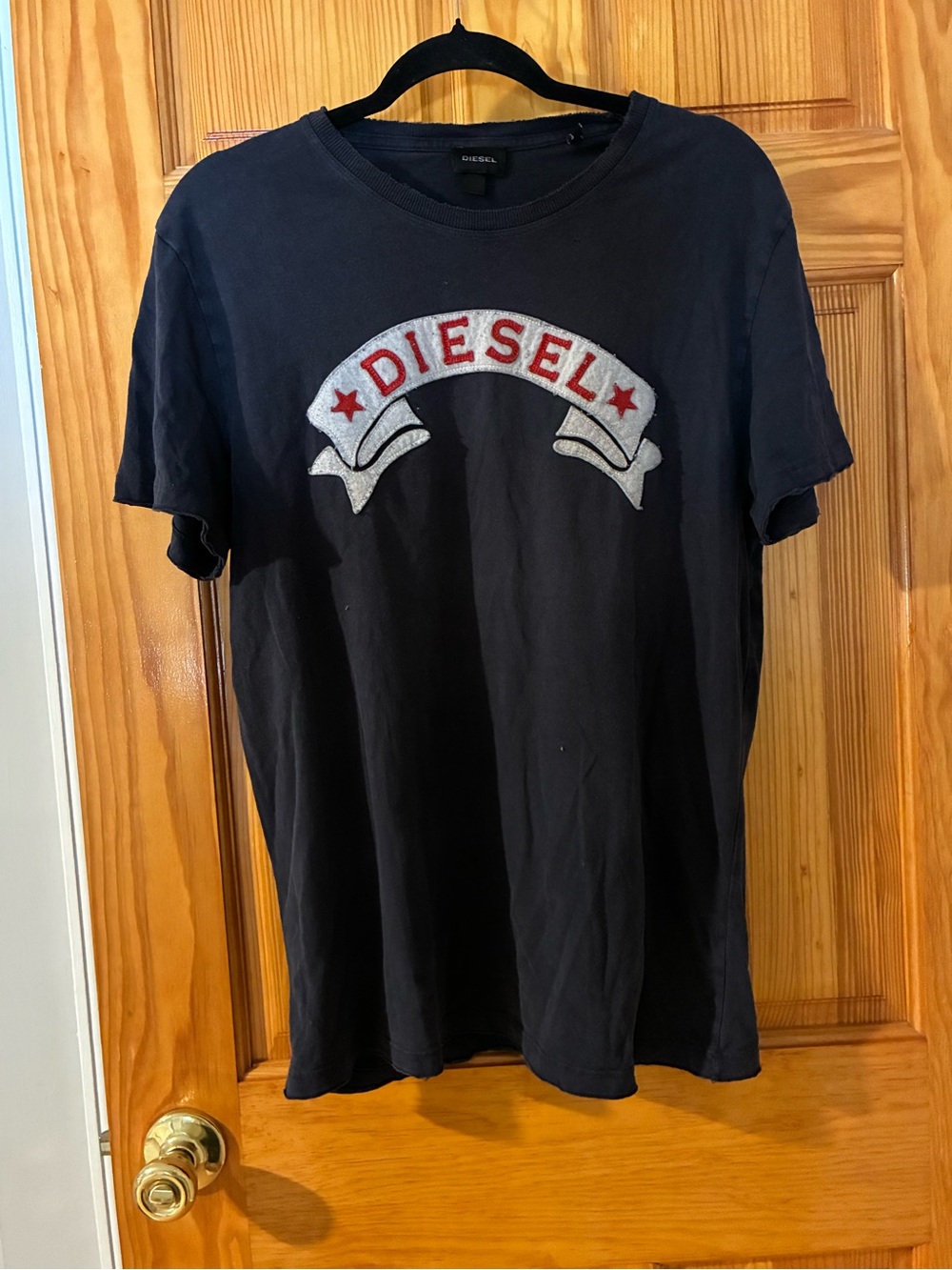 Diesel Black Crewneck T-Shirt with White & Red Logo Patch